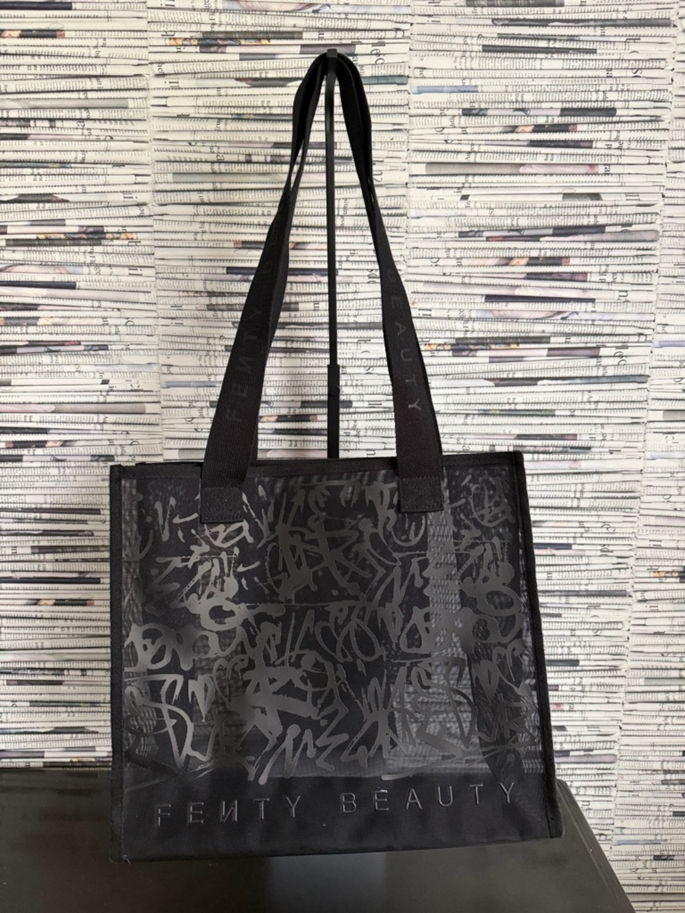 Fenty Beauty Black Graffiti Logo Mesh Tote